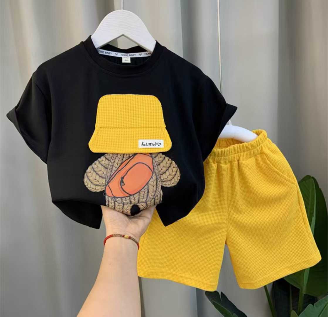 Boys' fashion set, short-sleeve top and shorts--Yellow hat---11