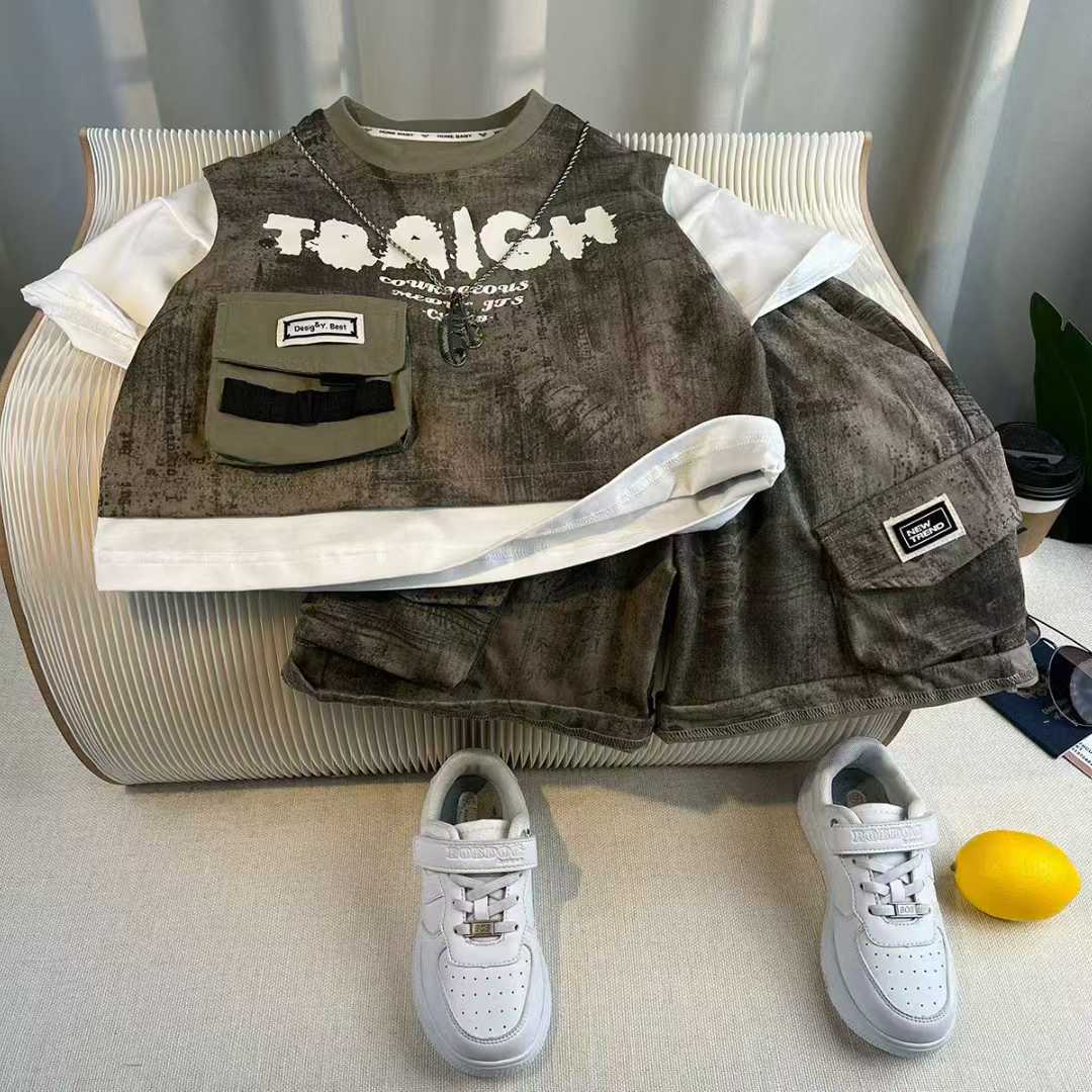 Boys' fashion set, short-sleeve top and shorts--pocket---17