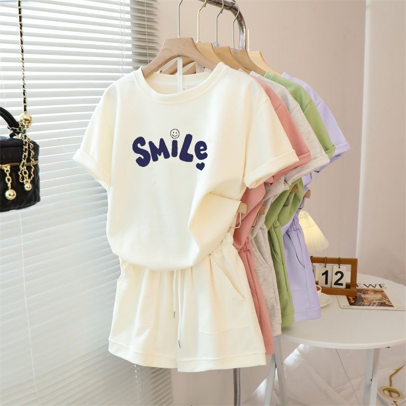 Girls' fashion set, short-sleeve top and shorts--smile---21