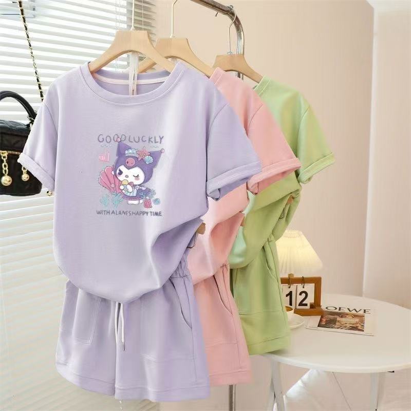 Girls' fashion set, short-sleeve top and shorts--Cute cat---23