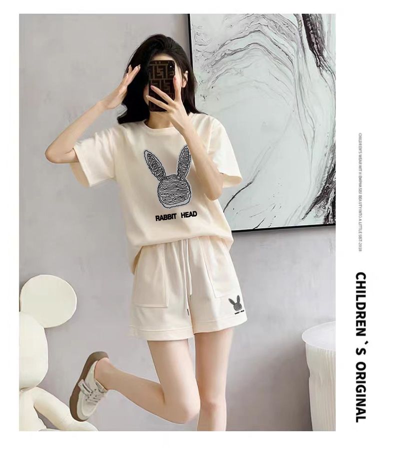 Women's Summer Fashion Short-Sleeve and Shorts Set--Cute Bunny---34