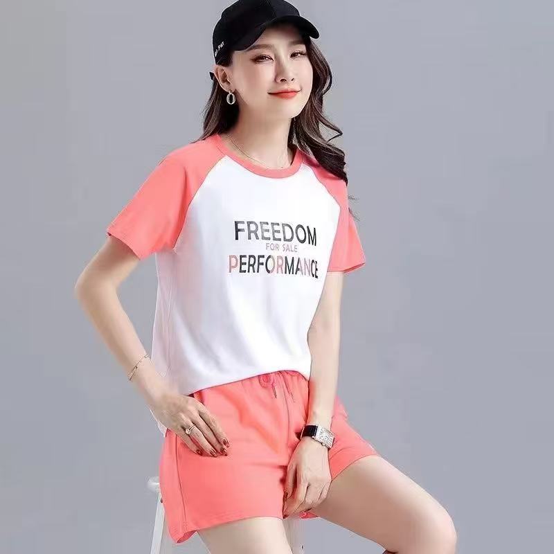 High-quality women's summer fashion pure cotton set: short-sleeved top + shorts---51