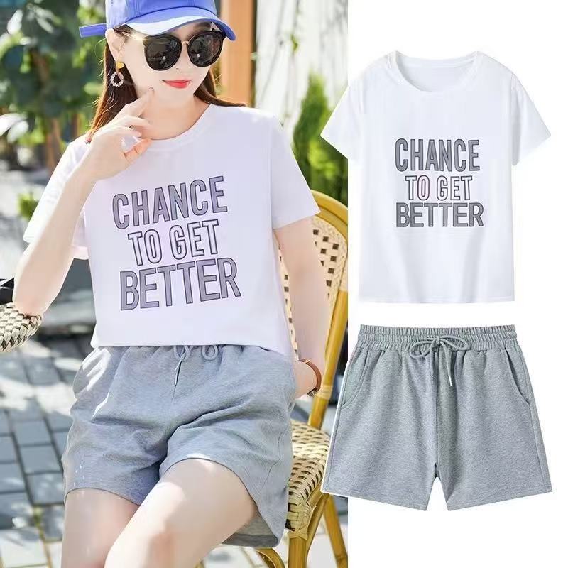 High-quality women's summer fashion pure cotton set: short-sleeved top + shorts---53