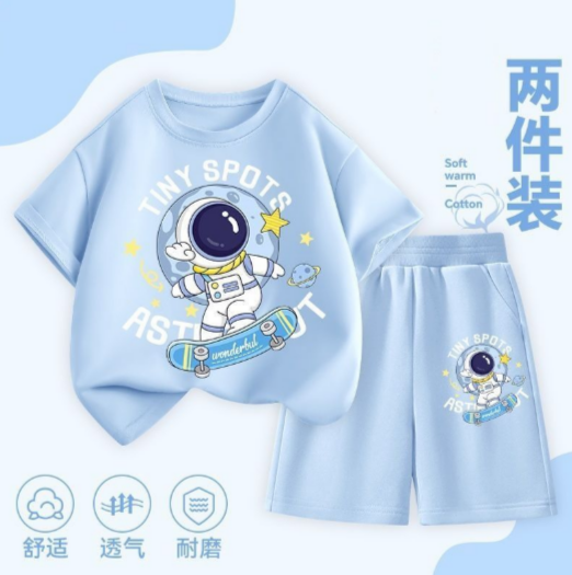 Boys' Summer Fashionable High-Quality Pure Cotton Suit Set -- 64